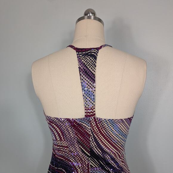 Vintage Y2K Mini Dress L Purple Black Bodycon Sequin Cocktail Going Out Club 90s - Picture 5 of 11